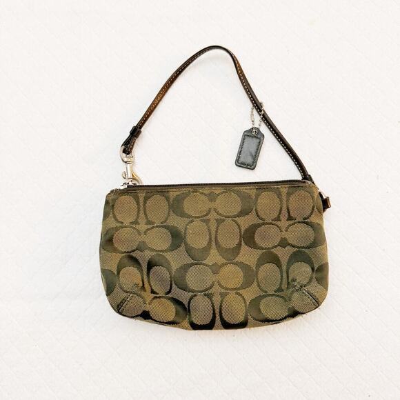 Coach Legacy Signature Brown Logo Wristlet Bag Small Purse Latch Closure - Picture 5 of 5